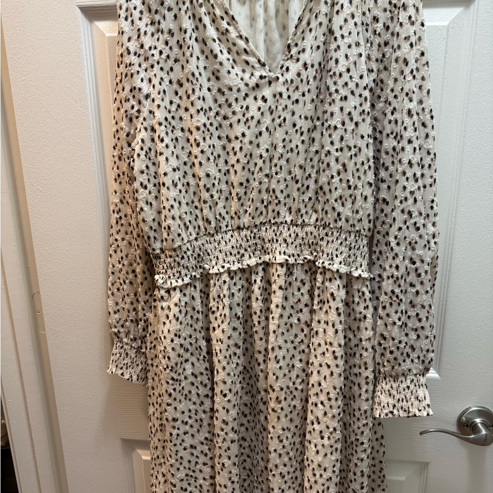 Lands' End Cream and Black Patterned Dress